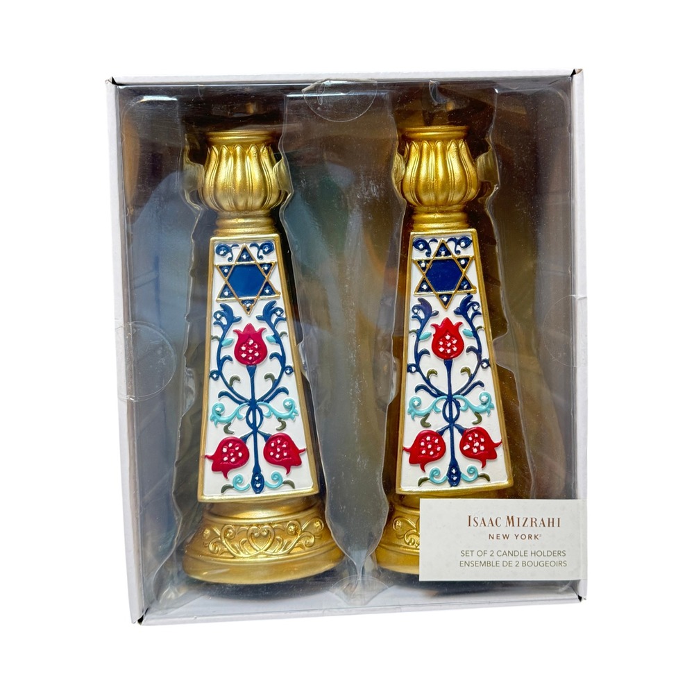 Isaac Mizrahi New York Candle Holders Pair Red Blue Judaica Designer New